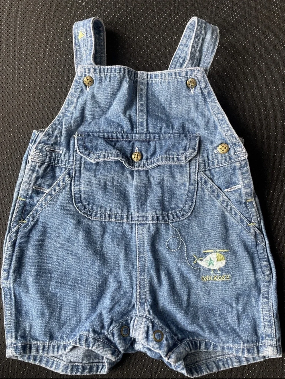 OshKosh B'gosh Light Blue Denim Shortalls with Helicopter Embroidery